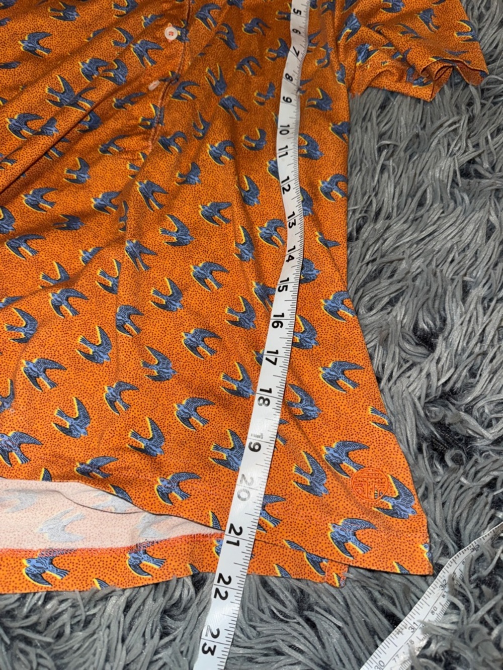 Tory Sport Orange Polo W/blue Sparrow Birds, Tory Burch, Tennis, Golf M - Picture 8 of 10